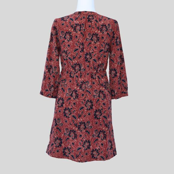 MADEWELL Women's Assam Floral Baby Doll Silk Lace-Up Dress Red Blue Size XS - Picture 3 of 9